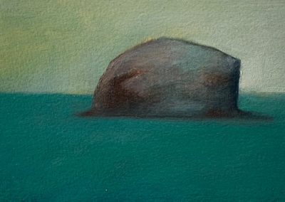 Claire Beattie, Bass Rock Green Sea, oil on paper, 14x14cms, 2019